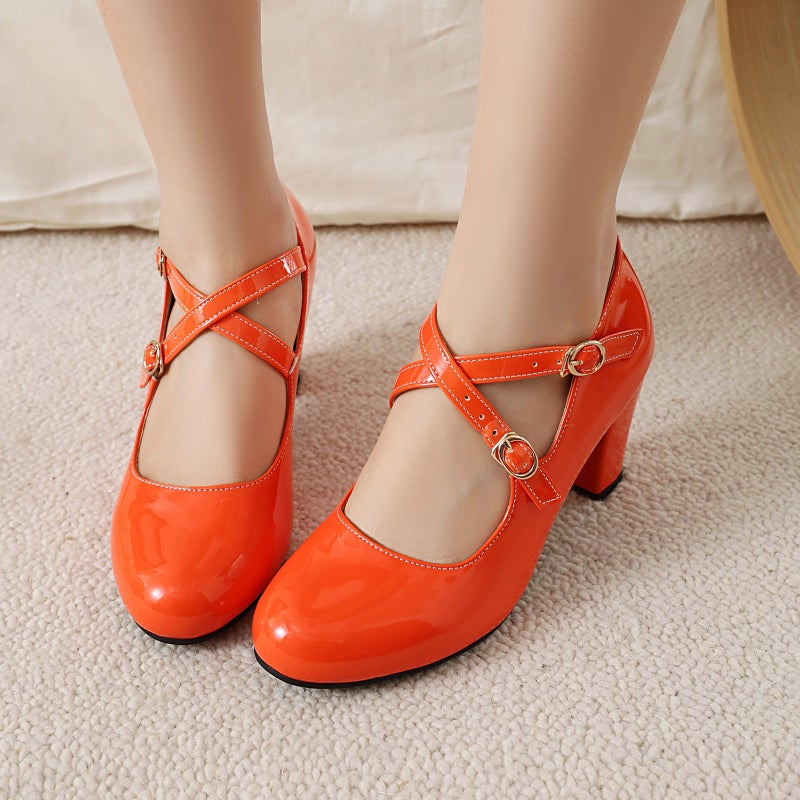 Spring High Heeled 40-46 Plus Size Cross Buckle Professional Shallow Mouth Single Shoes - Image 2