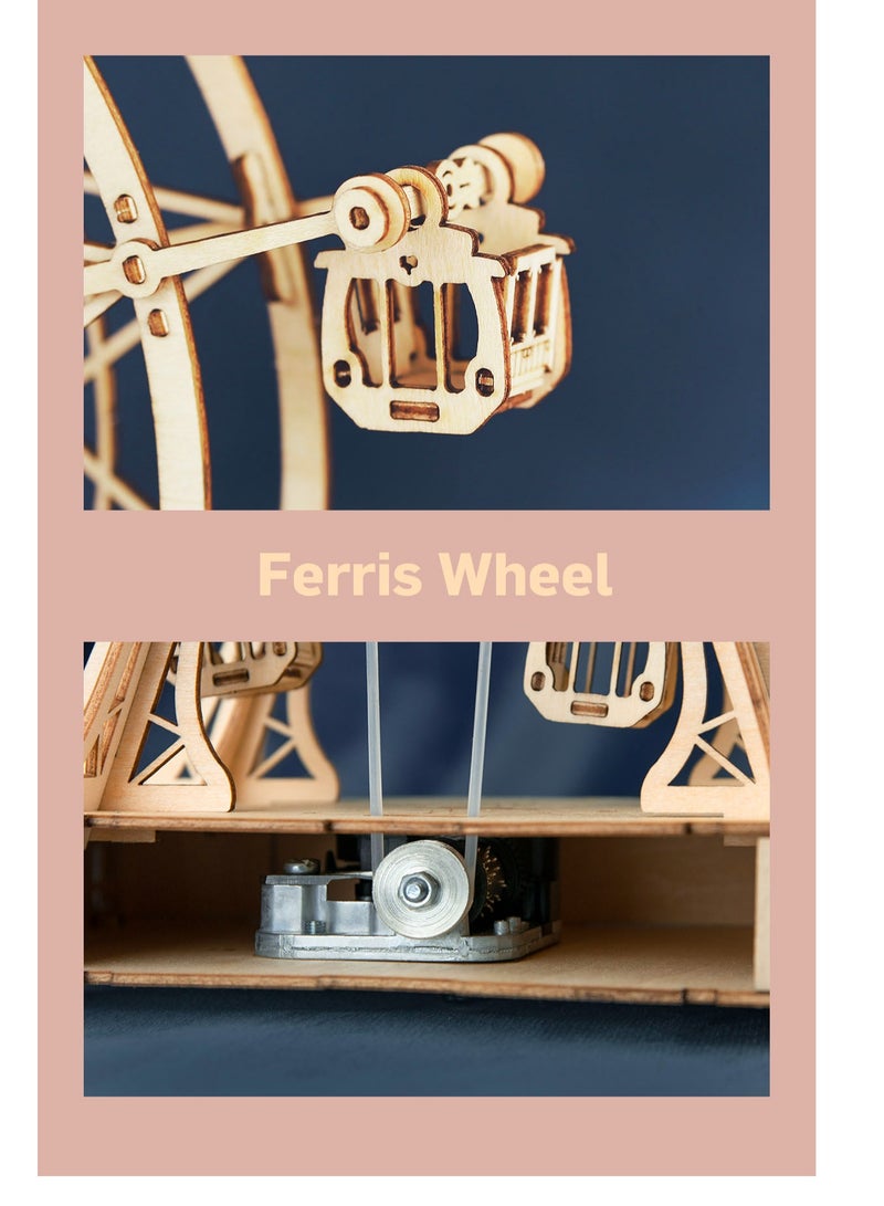Rolife Rolife Ferris Wheel Music Box TGN01, Assembly Brain Teaser 3D Wooden Puzzle DIY Build Model Crafts Kits, Unique Home Decor Birthday Gifts for Teens or Adults - Image 4