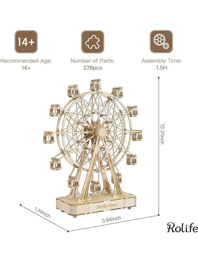 Rolife Rolife Ferris Wheel Music Box TGN01, Assembly Brain Teaser 3D Wooden Puzzle DIY Build Model Crafts Kits, Unique Home Decor Birthday Gifts for Teens or Adults - Image 2