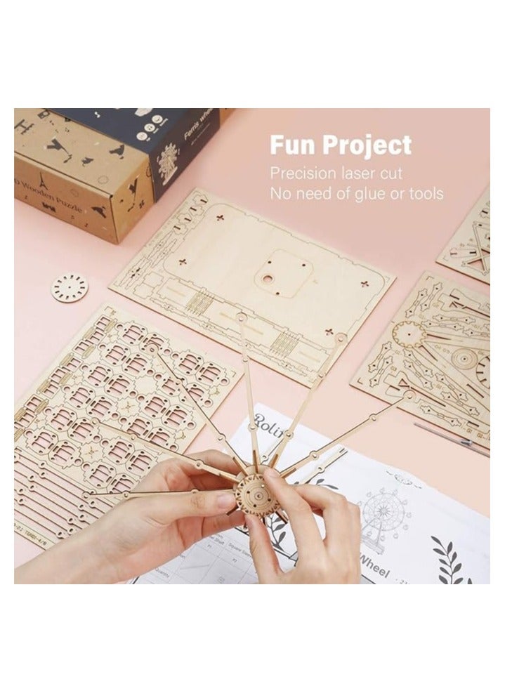 Rolife Rolife Ferris Wheel Music Box TGN01, Assembly Brain Teaser 3D Wooden Puzzle DIY Build Model Crafts Kits, Unique Home Decor Birthday Gifts for Teens or Adults - Image 3