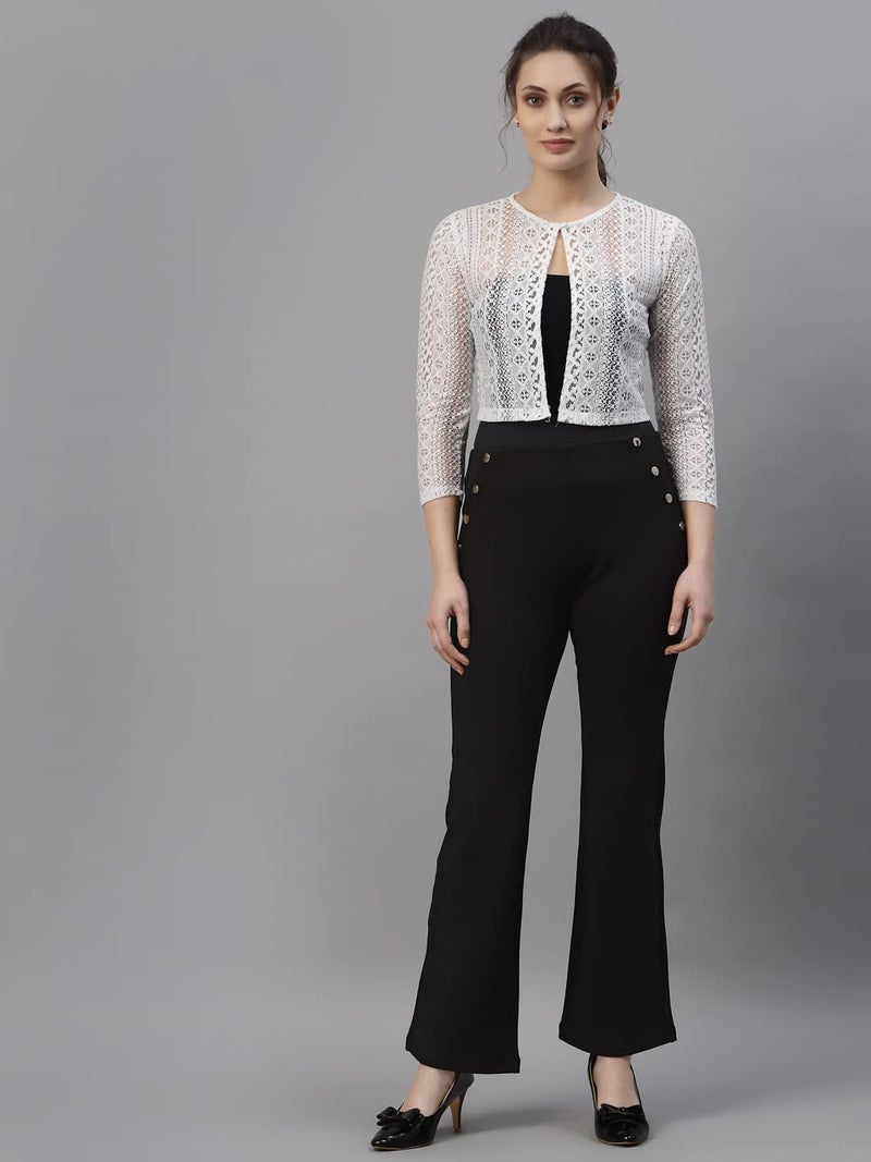 Style Quotient Women White Laced Cropped Shrug - Image 5