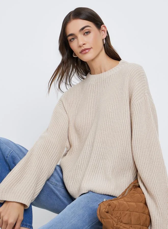 Styli Beige Boxy Fit Chunky Knit Sweater