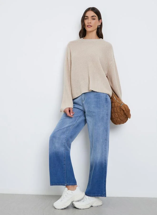 Styli Beige Boxy Fit Chunky Knit Sweater
