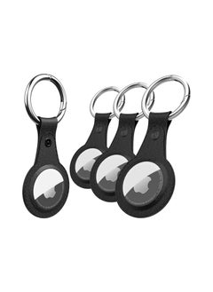 KASTWAVE Air Tag Leather Case, Air Tag Holder with Key Ring Tags Chain, Anti-Scratch Airtag Keychain, Airtag Pet Tag Tracker Cover, Airtag Accessories, Black - 4Pcs  - Image 1