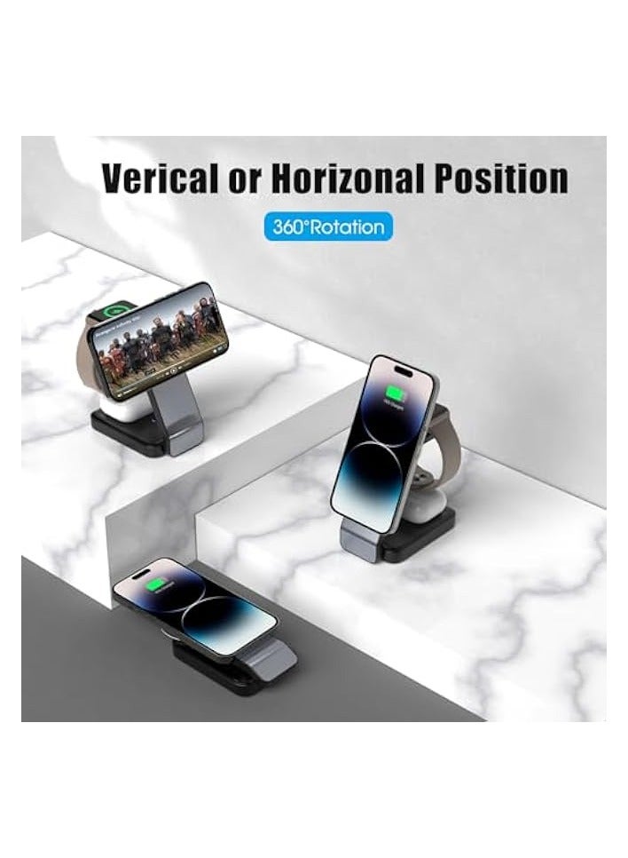 NeotrixQI Magnetic Wireless Charger, Mag Safe Charger Stand, Foldable Wireless Charging Station for iphone 15 14 13 Pro Max, Apple Charging Station for iWatch 9 8, iPhone and Watch Charger Stand for AirPods Pro  - Image 2