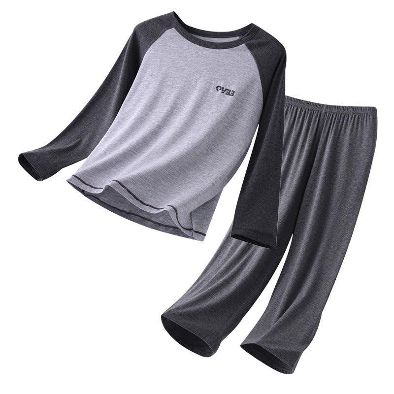 25 Parent-Child Modal Home Clothes Suit Children'S Air-Conditioning Clothes Large Children'S Spliced Long-Sleeved Pants Pajamas Two-Piece Set - Image 1