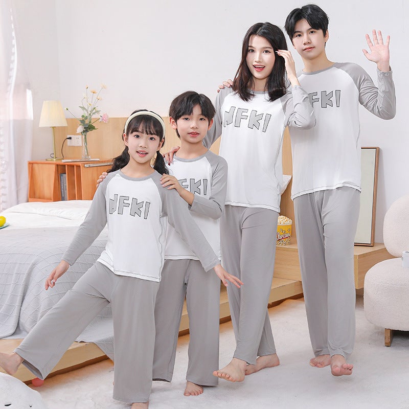 25 Parent-Child Modal Home Clothes Suit Children'S Air-Conditioning Clothes Large Children'S Spliced Long-Sleeved Pants Pajamas Two-Piece Set - Image 5