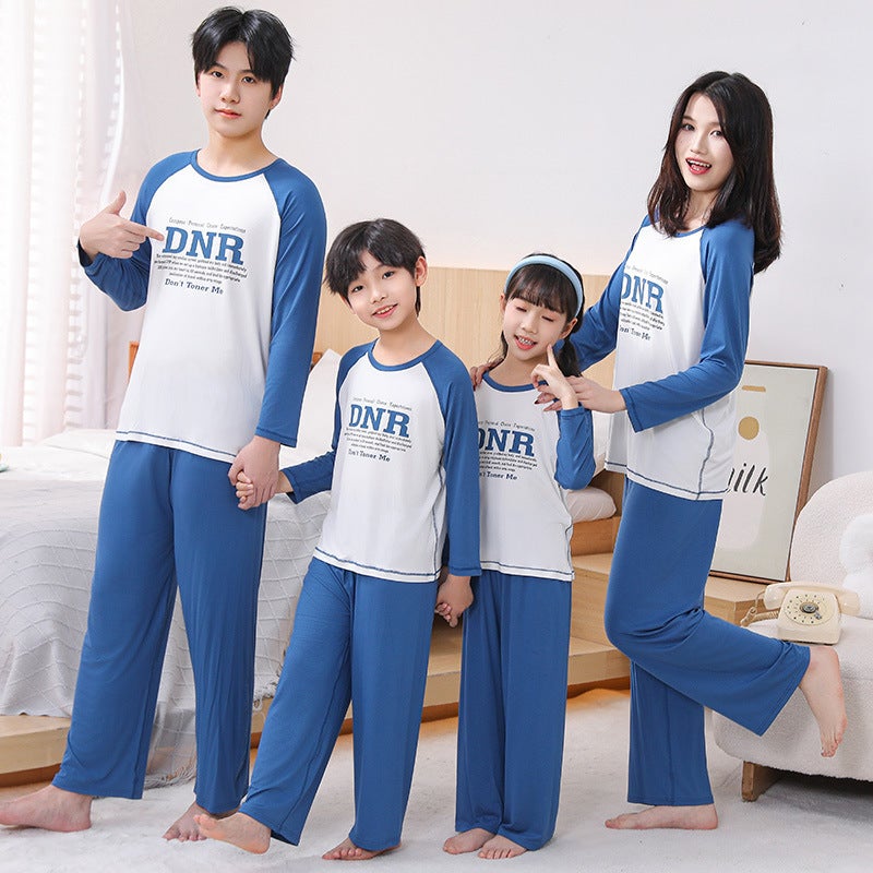 25 Parent-Child Modal Home Clothes Suit Children'S Air-Conditioning Clothes Large Children'S Spliced Long-Sleeved Pants Pajamas Two-Piece Set - Image 4