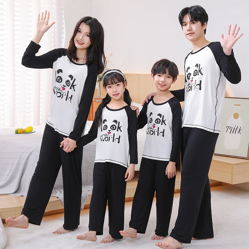 25 Parent-Child Modal Home Clothes Suit Children'S Air-Conditioning Clothes Large Children'S Spliced Long-Sleeved Pants Pajamas Two-Piece Set - Image 3