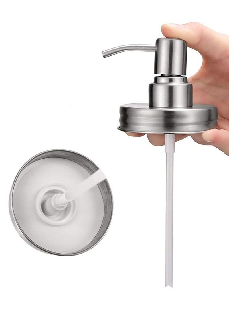 Y&D 4 Pack Mason Jar Soap Dispenser Lids with Pumps, 304 Stainless Steel Rust Proof Pump and Lid Replacement for 16 oz Regular Mouth Decor, Brushes Included Silver - Image 3