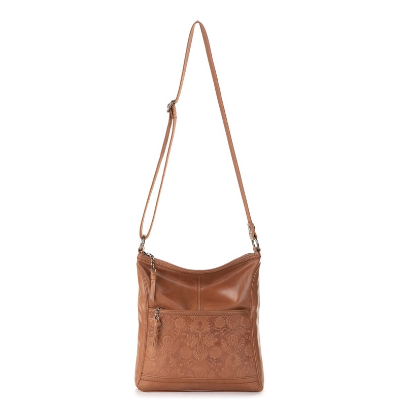 The Sak Womens Iris Crossbody in Leather Casual Purse With Adjustable Strap Zipper Pockets, Tobacco Floral Embossed, One Size US - Image 5