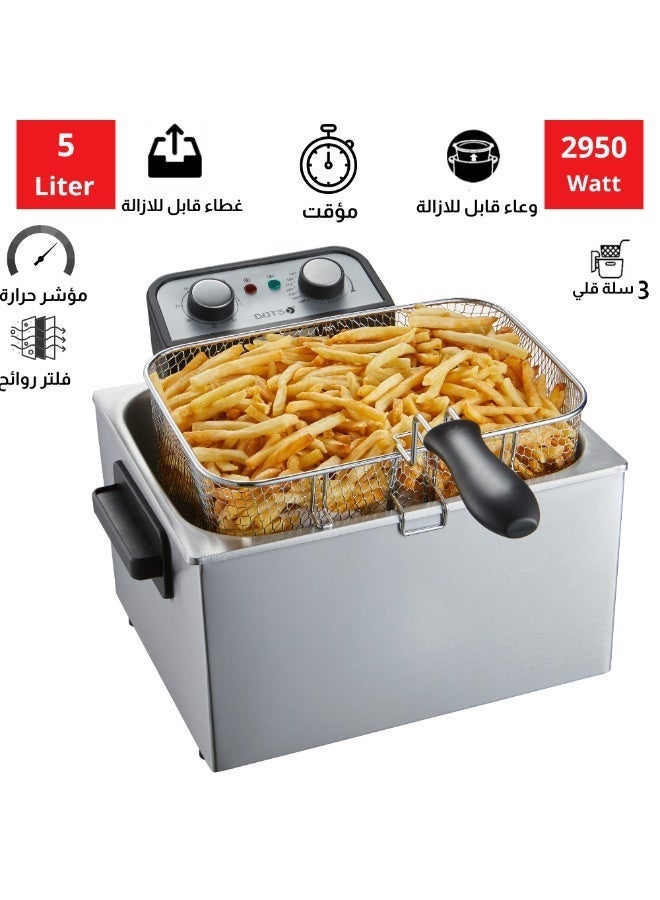 دوتس قلاية زيت مع مؤقت 30 دقيقة، بقدرة 2480-2950  واط 5.0 لتر مع سلة للاستخدام المنزلي، مع نافذة عرض، مقلاة عميقة كهربائية، سلة قلي مدمجة ومقبض-CFD1033T5 - Image 1