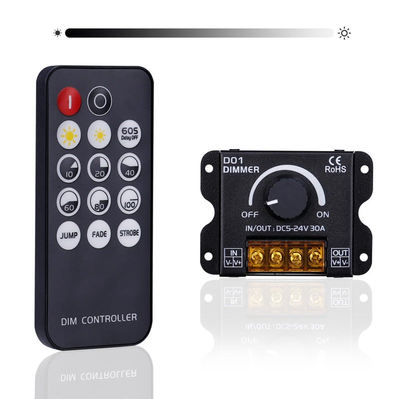 GOMING DC 5V 12V 24V 30A RF LED Dimmer PWM Dimming Controller Wireless Control or Through The Knob to Adjust Brightness Suitable for Monochrome LED Strip Lights - Image 1