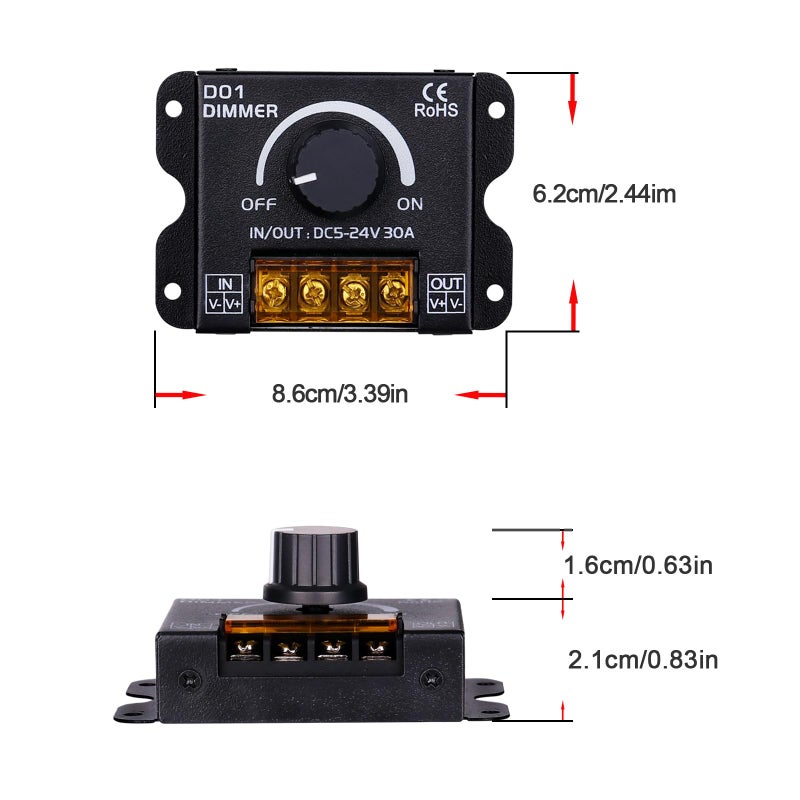 GOMING DC 5V 12V 24V 30A RF LED Dimmer PWM Dimming Controller Wireless Control or Through The Knob to Adjust Brightness Suitable for Monochrome LED Strip Lights - Image 2