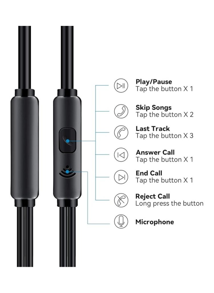 Earphone Super Base Wired 3.5 mm Plug Enhanced Bass Clear Sound Earphones with Built-in Mic for All Smartphone, iPhones, Tablets, Laptops&Computers Black