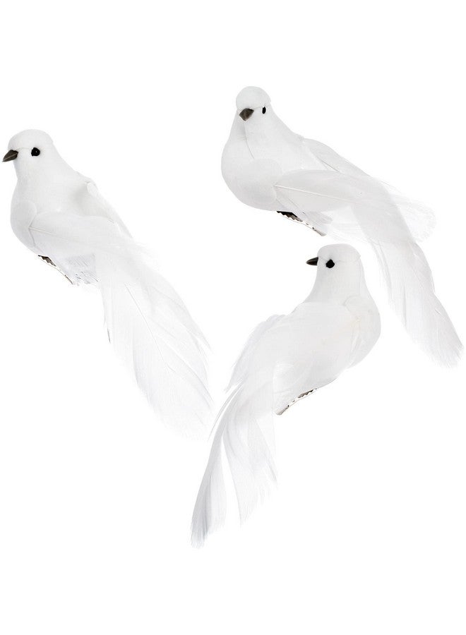 Okllen Okllen 12 Pack Artificial White Birds, Feathered Mini Doves Decor with Clips, White Dove Ornaments for Christmas Tree Home Garden Wedding Party DIY Decoration  - Image 5