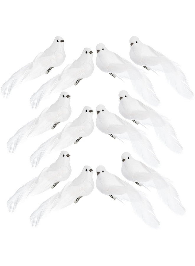 Okllen Okllen 12 Pack Artificial White Birds, Feathered Mini Doves Decor with Clips, White Dove Ornaments for Christmas Tree Home Garden Wedding Party DIY Decoration  - Image 1