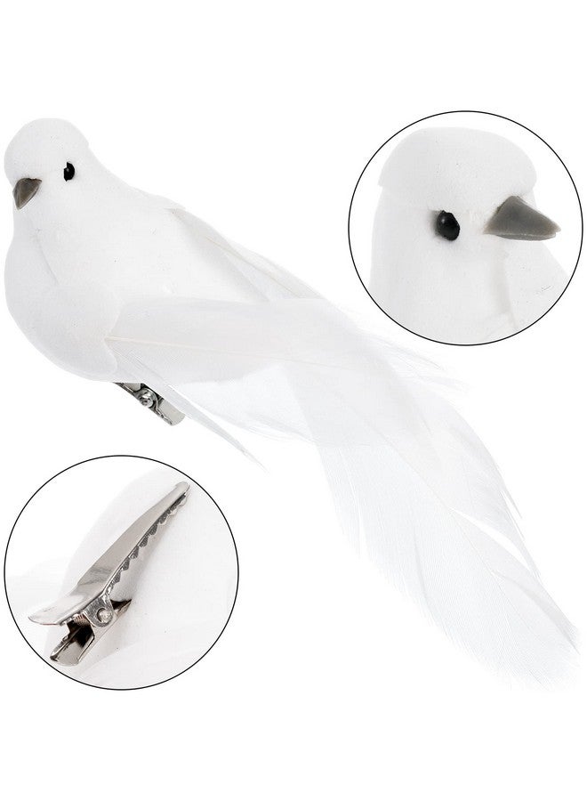 Okllen Okllen 12 Pack Artificial White Birds, Feathered Mini Doves Decor with Clips, White Dove Ornaments for Christmas Tree Home Garden Wedding Party DIY Decoration  - Image 3