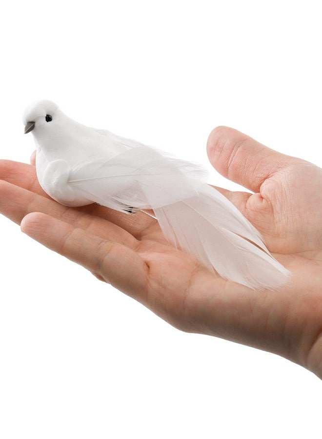 Okllen Okllen 12 Pack Artificial White Birds, Feathered Mini Doves Decor with Clips, White Dove Ornaments for Christmas Tree Home Garden Wedding Party DIY Decoration  - Image 4