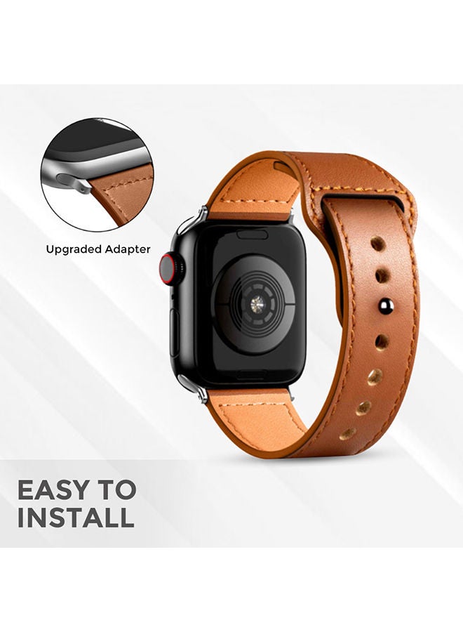 O Ozone Leather Strap For Apple Watch Series 10 | Ultra 2 | 8 Ultra | 9 | 8 | 7 | 6 , 49/46/45/44/42mm Genuine Leather Smartwatch Wristband Women Men- Brown  - Image 4