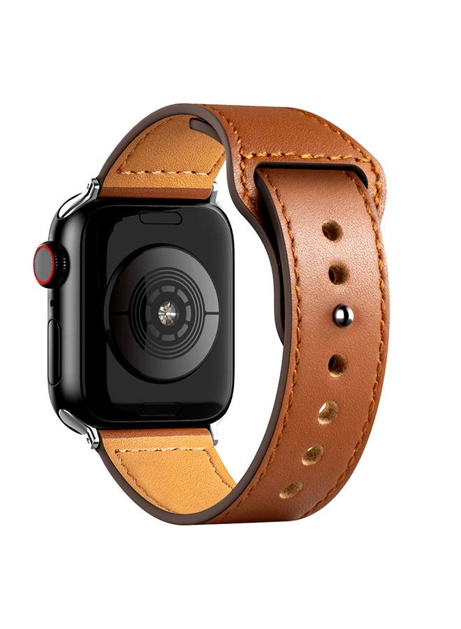 O Ozone Leather Strap For Apple Watch Series 10 | Ultra 2 | 8 Ultra | 9 | 8 | 7 | 6 , 49/46/45/44/42mm Genuine Leather Smartwatch Wristband Women Men- Brown  - Image 1