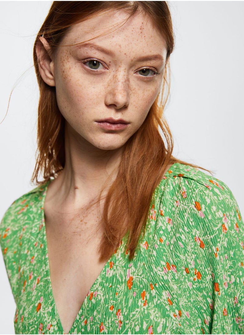 MANGO - Plunge Neck Floral Print Dress - Image 1