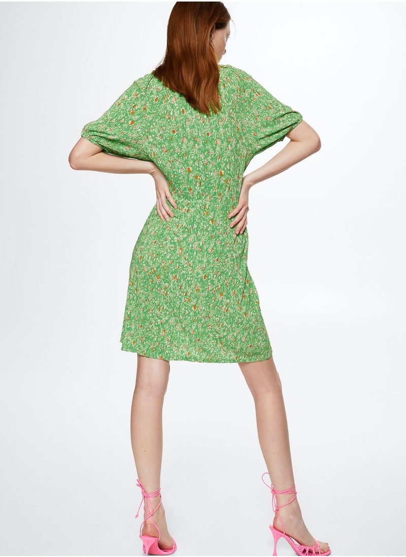 MANGO - Plunge Neck Floral Print Dress - Image 1