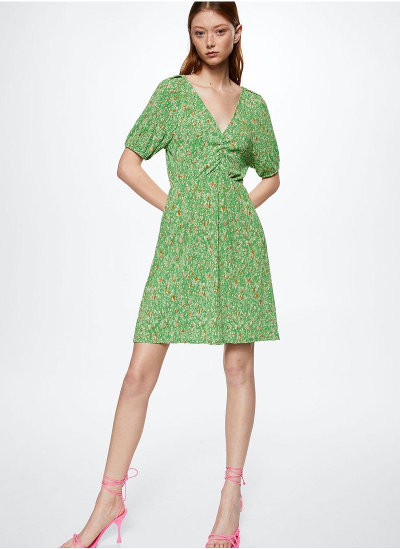 MANGO - Plunge Neck Floral Print Dress - Image 1