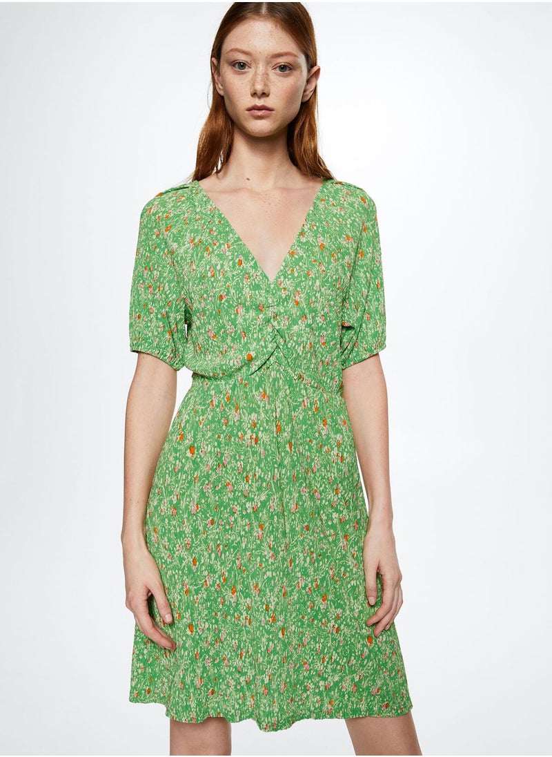MANGO - Plunge Neck Floral Print Dress - Image 1