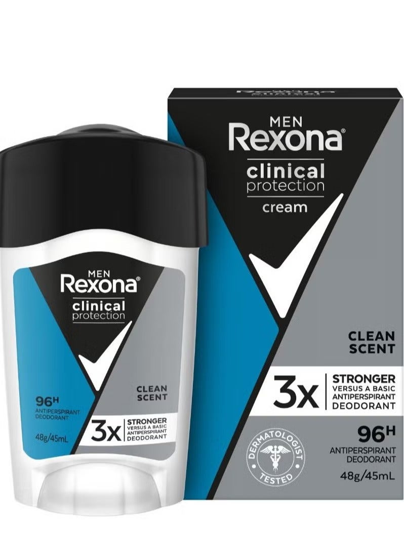 Men Maximum Protection Deodorant Cream Clean Scent Anti Perspirant with 3x Protection for Stress provides 96 hours 45 ml