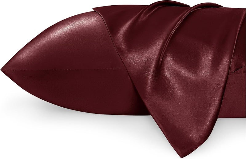 Filloxy Filloxy Satin Pillowcase for Hair and Skin Standard Size 18 X 28 Inches Silky Cover Set of 2 with Envelope ClosureSilk Pillow Cases Gifts Women Men Anti Acne Cooling Sleep Wine  - Image 1