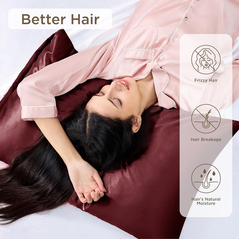 Filloxy Filloxy Satin Pillowcase for Hair and Skin Standard Size 18 X 28 Inches Silky Cover Set of 2 with Envelope ClosureSilk Pillow Cases Gifts Women Men Anti Acne Cooling Sleep Wine  - Image 2