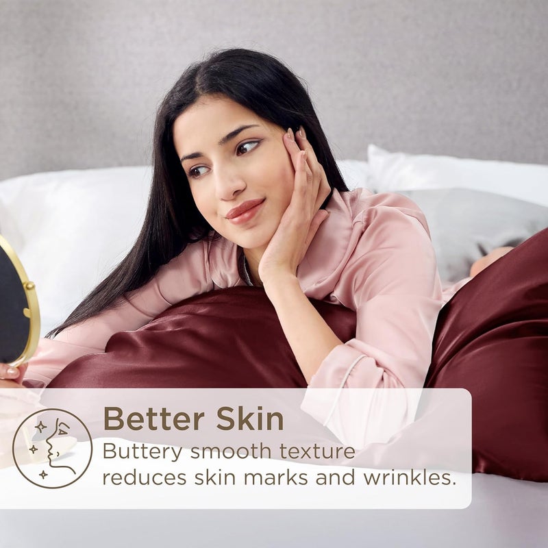 Filloxy Filloxy Satin Pillowcase for Hair and Skin Standard Size 18 X 28 Inches Silky Cover Set of 2 with Envelope ClosureSilk Pillow Cases Gifts Women Men Anti Acne Cooling Sleep Wine  - Image 4