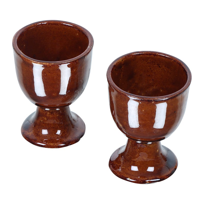 QIMACPLUS Soft Boiled Egg Holder | Ceramic Egg Cup Set | Ceramic Egg Holder Pottery Housewarming Gift Set of 2 (Brown) - Image 1