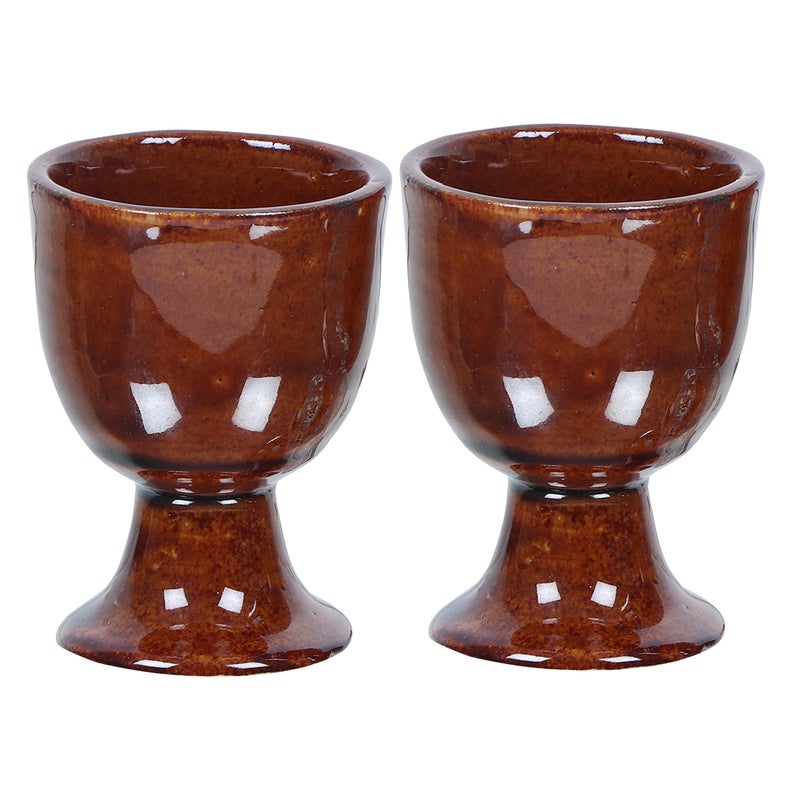 QIMACPLUS Soft Boiled Egg Holder | Ceramic Egg Cup Set | Ceramic Egg Holder Pottery Housewarming Gift Set of 2 (Brown) - Image 2