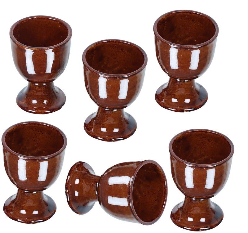 QIMACPLUS Soft Boiled Egg Holder | Ceramic Egg Cup Set | Ceramic Egg Holder Pottery Housewarming Gift Set of 2 (Brown) - Image 3