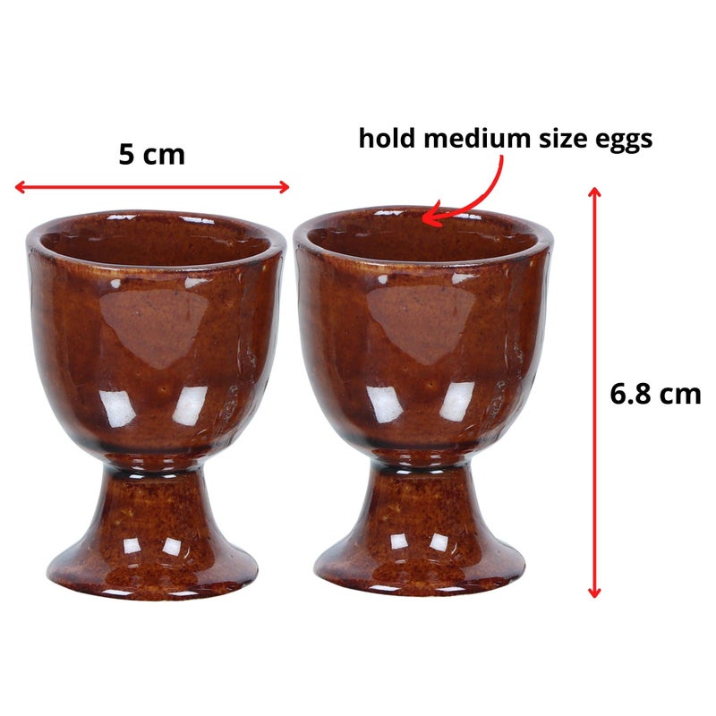 QIMACPLUS Soft Boiled Egg Holder | Ceramic Egg Cup Set | Ceramic Egg Holder Pottery Housewarming Gift Set of 2 (Brown) - Image 4