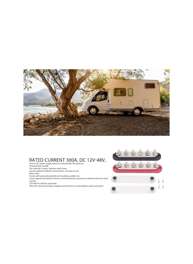 promass 300A Bus Bar Terminal Block, M8 Power Distribution Block with Cover Battery Bus Bar, DC12V‑48V Marine Bus Bar, Terminal Studs for Automotive Car Boat - Image 2