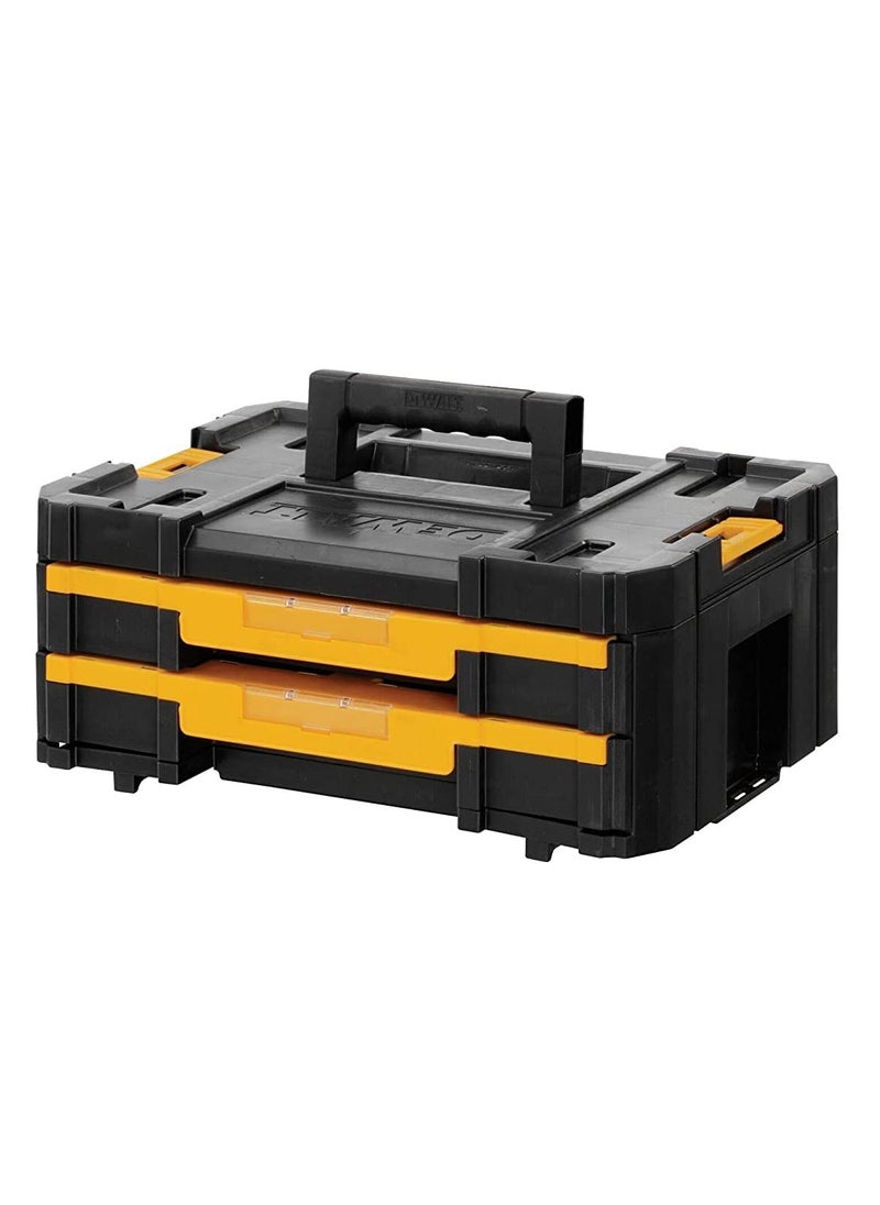 DEWALT DEWALT DWST170706 TSTAK Double Shallow Drawers of 75 kg Weight Capacity Each BiMaterial Carry Handle Removable Dividers For Drills Bits Organization Robust Rugged Design 44x31x18 cm  - Image 1