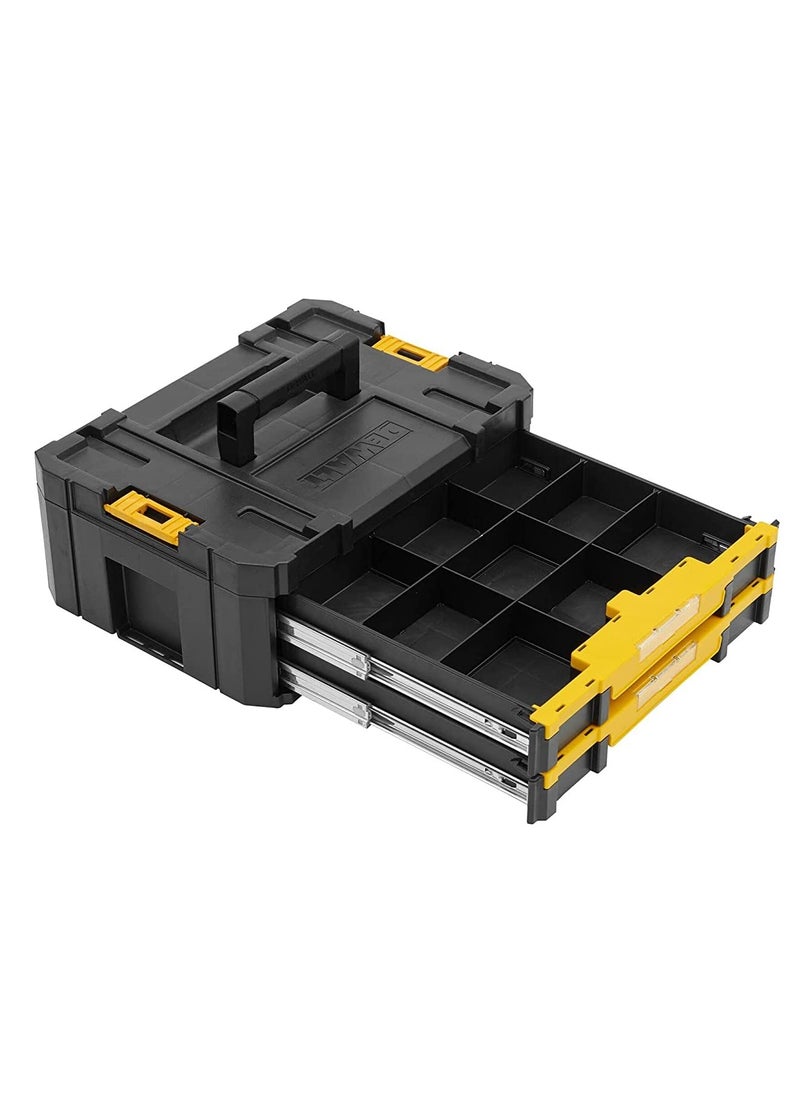 DEWALT DEWALT DWST170706 TSTAK Double Shallow Drawers of 75 kg Weight Capacity Each BiMaterial Carry Handle Removable Dividers For Drills Bits Organization Robust Rugged Design 44x31x18 cm  - Image 2