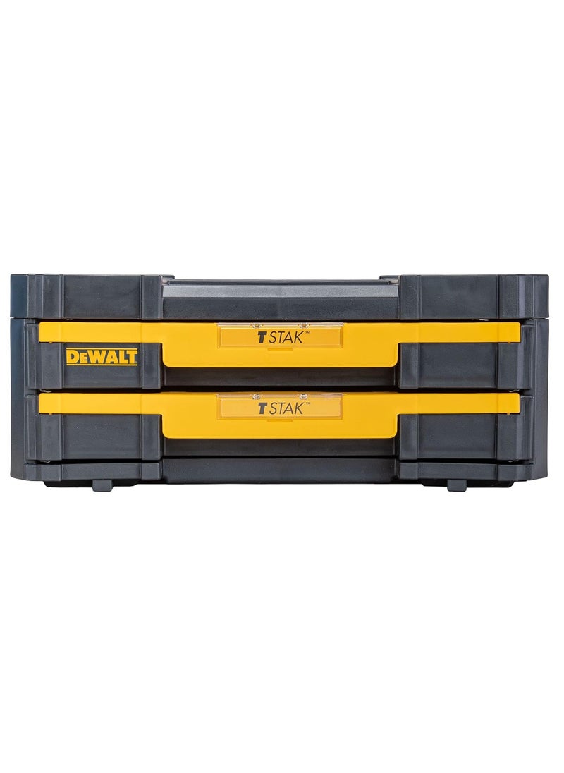 DEWALT DEWALT DWST170706 TSTAK Double Shallow Drawers of 75 kg Weight Capacity Each BiMaterial Carry Handle Removable Dividers For Drills Bits Organization Robust Rugged Design 44x31x18 cm  - Image 3