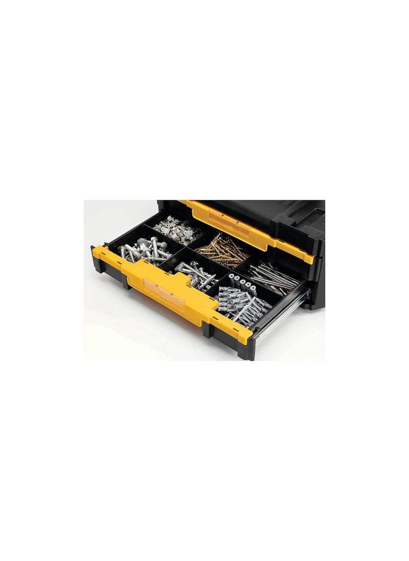 DEWALT DEWALT DWST170706 TSTAK Double Shallow Drawers of 75 kg Weight Capacity Each BiMaterial Carry Handle Removable Dividers For Drills Bits Organization Robust Rugged Design 44x31x18 cm  - Image 4