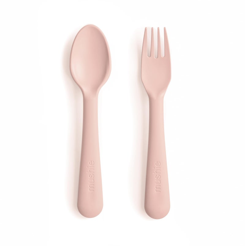 mushie Flatware Fork and Spoon Set for Toddlers | Made in Denmark (Blush) - Image 1