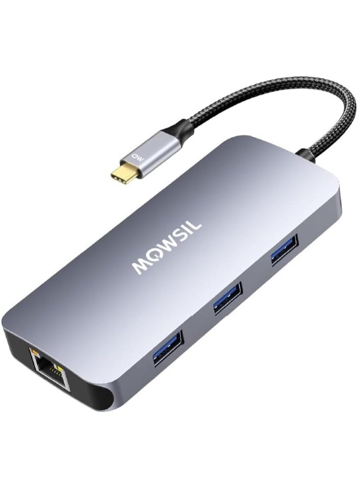 MOWSIL MOWSIL USB-C Hub 6-in-1-4K 30Hz HDMI, 3x USB 3.0, Gigabit Ethernet, 100W PD Charging, Aluminum Alloy, for MacBook Pro/Air, iPad Pro, XPS, Laptops - Image 4