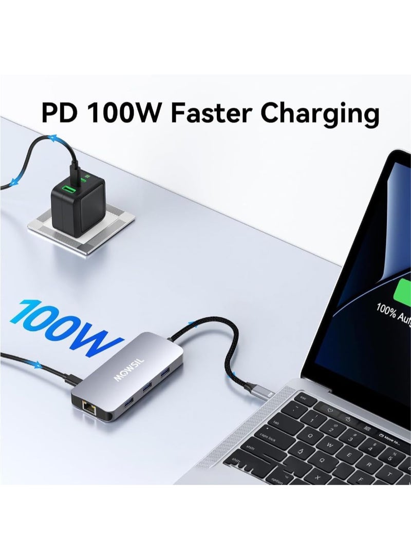 MOWSIL MOWSIL USB-C Hub 6-in-1-4K 30Hz HDMI, 3x USB 3.0, Gigabit Ethernet, 100W PD Charging, Aluminum Alloy, for MacBook Pro/Air, iPad Pro, XPS, Laptops - Image 3