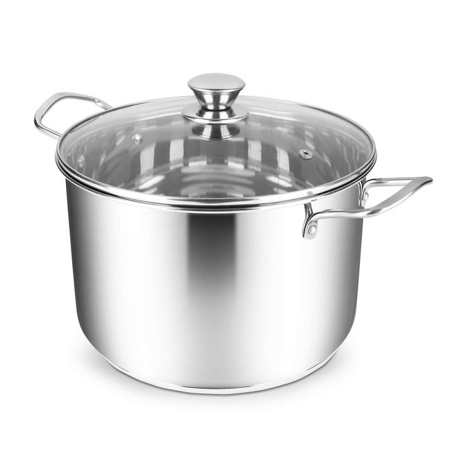 STOCK POT 24 CM 7 LITRE STAINLESS STEEL STOCKPOT WITH GLASS LID SOUP PAN INDUCTION SAFE SOUP POT CASSEROLE DISH COOKING POT 24X16CM MIRROR FINISH COOKER POT SET