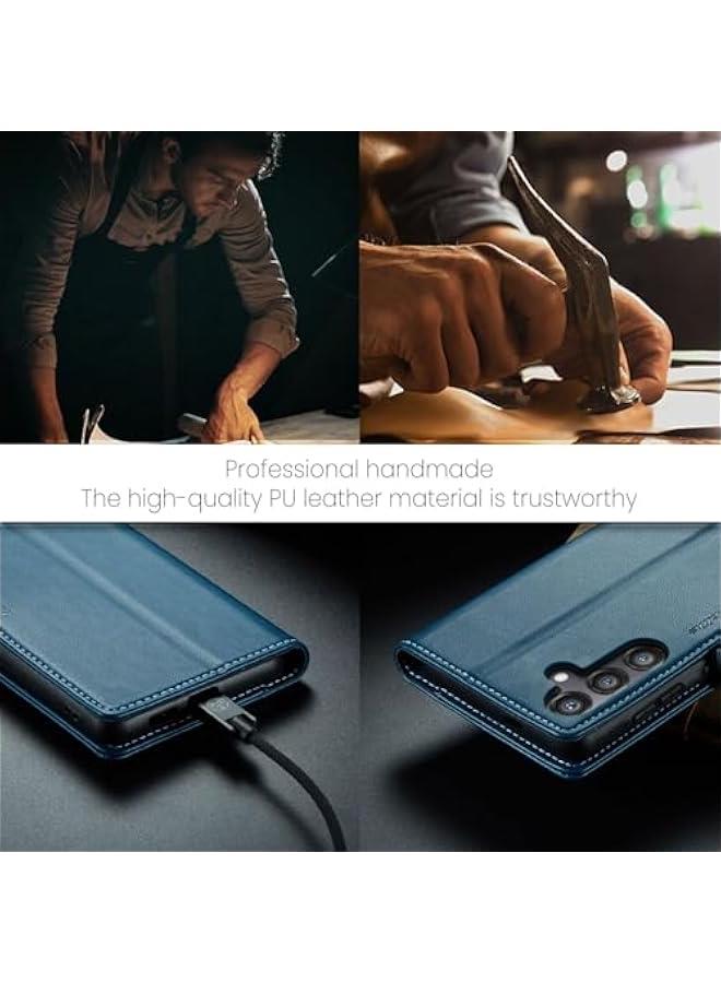 حافظة محفظة من جلد البولي يوريثان الأزرق لهاتف سامسونج جالاكسي اس 25 مع حامل بطاقة ائتمان ، تصميم فوليو فليب ، مسنده ، مشبك مغناطيسي-حافظة هاتف أنيقة ووقائية للرجال والنس - Image 5