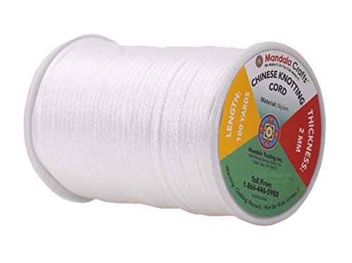 Mandala Crafts Nylon Satin Rattail Cord 2mm White - 100 Yds Chinese Knotting Cord for Bracelet Necklace Jewelry Making Macrame Trim - Image 2