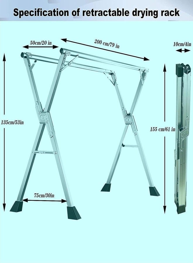 Jolfay Clothes Drying Rack, 79 inch Heavy Duty Stainless Steel Laundry Drying Rack, Foldable &Length Adjustable Space Saving Garment Rack, with 20 Windproof Hooks. - Image 2