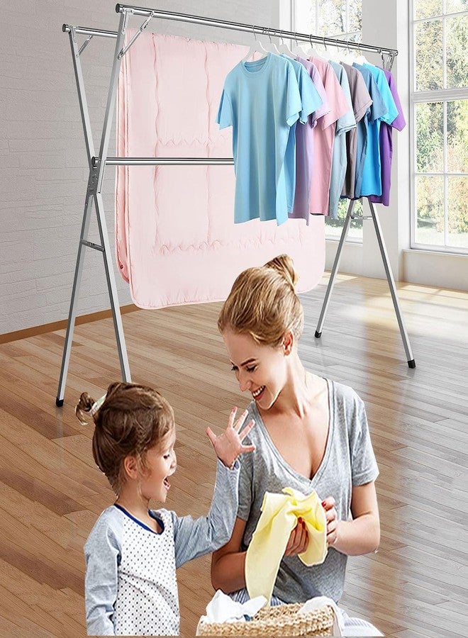 Jolfay Clothes Drying Rack, 79 inch Heavy Duty Stainless Steel Laundry Drying Rack, Foldable &Length Adjustable Space Saving Garment Rack, with 20 Windproof Hooks. - Image 3